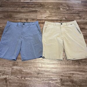 Lot of 2 Hurley Phantom Shorts Mens 33 Gray Tan 8” Board shorts Chino Casual